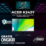 Monitor Acer 23.8 inch K243Y 75Hz 1ms FHD IPS FreeSync VGA HDMI - Hitam, NON BUNDLE