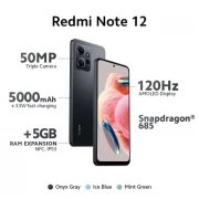 Xiaomi Official Redmi Note 12 50MP Triple Kamera 120Hz AMOLED NFC IP53 - Onyx Grey, 4/128GB