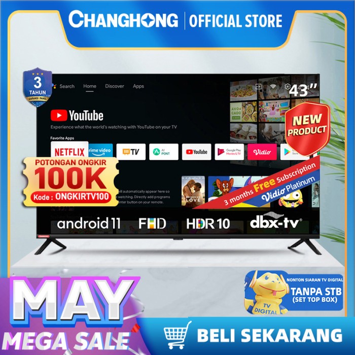 Changhong 43 Inch Newest Android 11 LED TV FHD Netflix-Youtube L43G7N